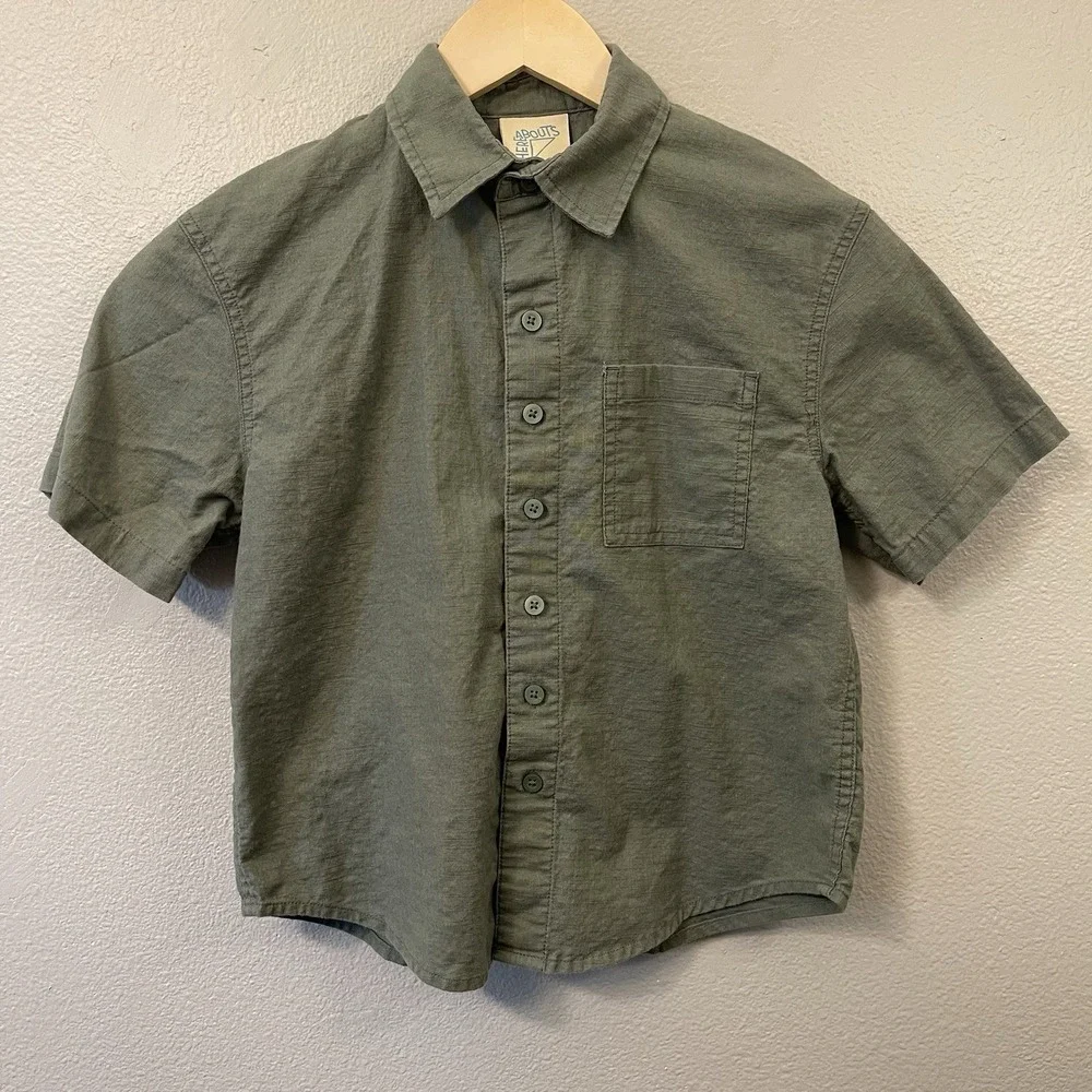 There Abouts Kid's Safari Cotton Shirt Button‎ Up Short Sleeve Summer Size 8 EUC